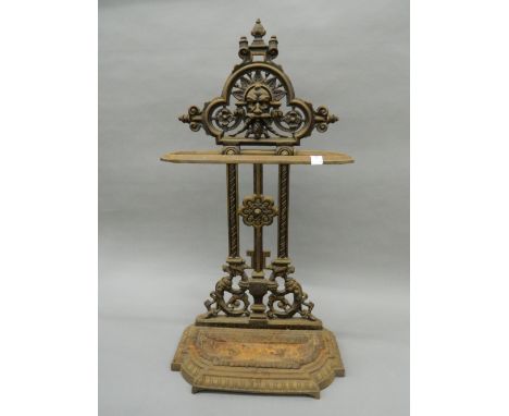 A Victorian cast iron stick stand. 82 cm high.