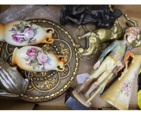 A quantity of miscellaneous item, including  hand coloured resin figure of a Hussar bearing the depose mark on a marble base.