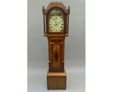 A late 18th/early 19th century oak and mahogany cased eight-day Ely longcase clock. 202 cm high.