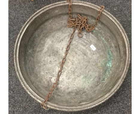 A large vintage copper pan. 60 cm diameter.