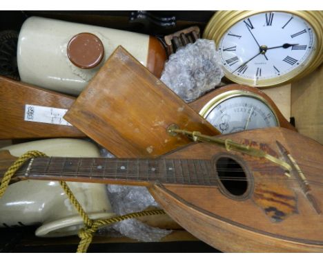 A quantity of miscellaneous items, including stoneware, barometer, postage scales, etc.
