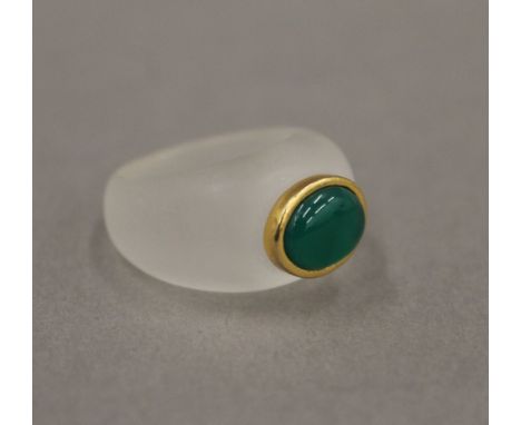 A crystal gold and jade ring.  Ring size M/N.