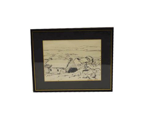A Charcoal Sketch 'Donegal Cottages' - M C Wilks 