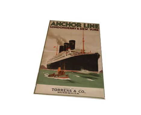 An Early Old Anchor Line 'Londonderry - New York'  Advertising Poster, Approx 40'' x 24''