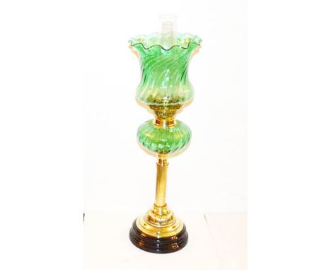 A Nice Brass Based Green Bowl Oil Lamp and Matching Shade 