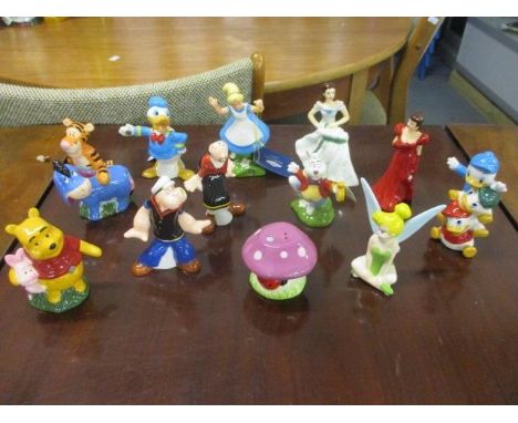 Ceramic figures to include Disney characters fashioned as salt and pepper pots 