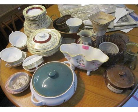 A mixed lot to include a Sylvac vase, a German jug, a Midwinter part service and other items 