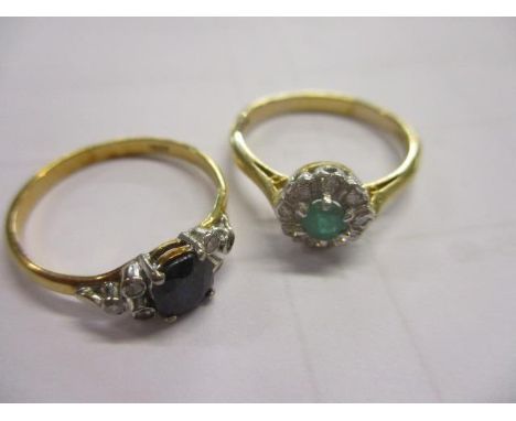 Two rings to include an 18ct gold emerald cluster ring 