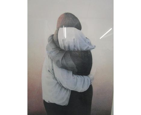 Michele Lehmann (Irish) - a couple embracing - a signed, limited edition print, 27/150, 20 1/2" x 14 4/6", mounted in a glaze
