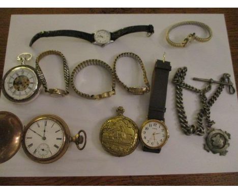 A gold plated Elgin pocket watch, ladies wristwatches to include Timex, a Nostrana 17 jewel anti magnetic watch, a gents Loru