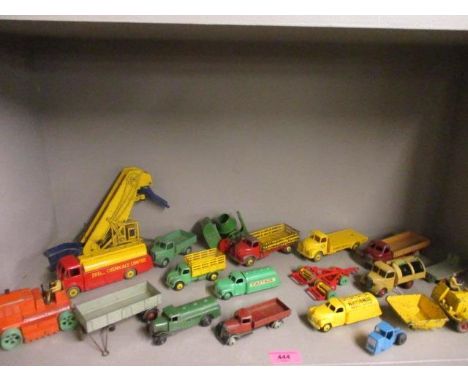 Nineteen Dinky construction and farming die cast vehicles to include a yellow National Benzote mixer truck, a Dinky heavy tra