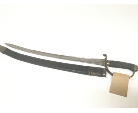 An Early Victorian service short sword possible a customs officers sword. Wired grip the brass hilt with marks and push butto