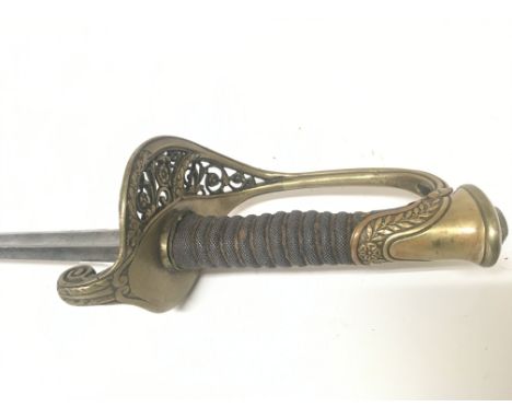 A rare US 1850 pattern American civil war Army Staff or field officers sword with a brass hilt with half open pattern folate 