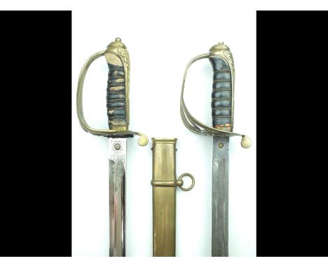 An Indian Army 1822 Pattern Infantry Officer's sword, 83.5cm blade etched with scrolling foliage and crowned VRI cyphers, reg