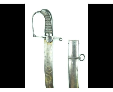A Georgian Light Company Officer's sword, 72cm sharply curved blade decorated with scrolling foliage, stands of arms, an Offi