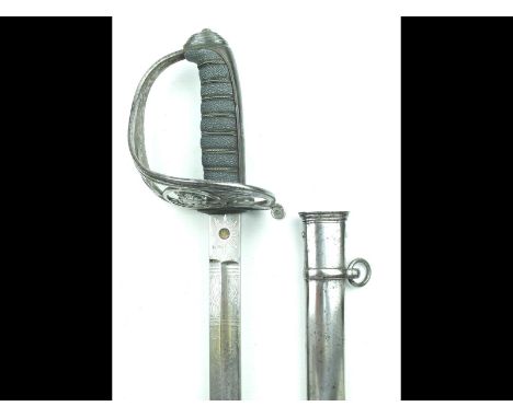 An 1822 Pattern Rifle Officer's sword, 83cm blade well etched with scrolling foliage, laurel wreaths, a crown on a cushion, s