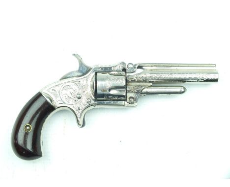 A good engraved and plated Marlin No.32 Standard 1875 .32 five-shot Rimfire revolver, 3inch sighted barrel engraved on the to