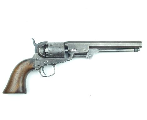 A .36 Cal six-shot percussion London Colt 1851 Navy revolver, 7.5inch sighted barrel stamped ADDRESS COL COLT LONDON, cylinde