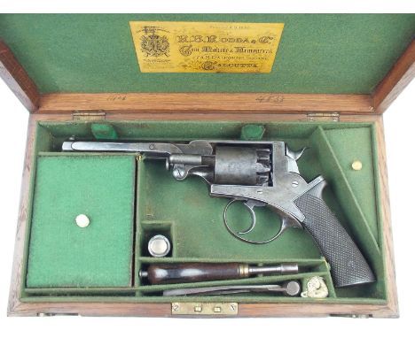 A cased five-shot 54-bore Adams & Company percussion revolver, 6inch sighted octagonal barrel engraved ADAMS & COMPY LONDON o