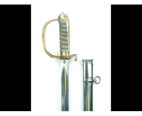 A Victorian 1822 Pattern Infantry Officer's sword, 84cm blade etched with scrolling foliage and crowned VR cyphers, rubbed, r