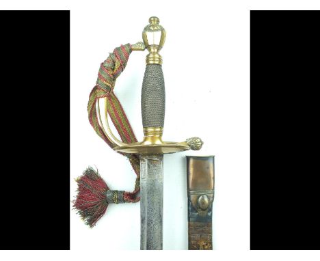 A 1796 Pattern Infantry Officer's sword, 81cm blade etched with floral sprays, stands of arms and a crowned GR cypher and ret