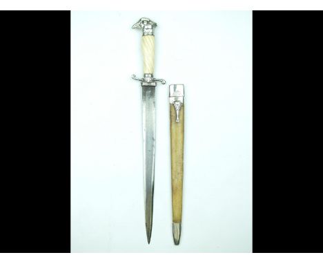 An 18th Century silver and ivory mounted hunting dagger by Jeffreys Cutler to His Majesty, 29.5cm blade, recurved silver quil