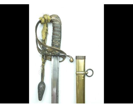 A WIVR 1822 Pattern Infantry Officer's Levee sword, 78.5cm pipe backed blade with spear point, regulation copper gilt Gothic 