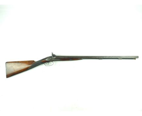 A 14-bore double barrelled percussion sporting gun, 27.5inch sighted barrels, border and scroll engraved stepped locks decora