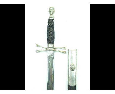 A Senior Scottish Rite Masonic sword, 72cm flattened diamond section blade etched with scrolling foliage, Masonic symbols and