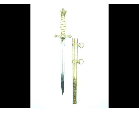 A Third Reich Kriegsmarine Officer's Dagger, 25cm double fullered flattened diamond section plain blade, regulation brass hil