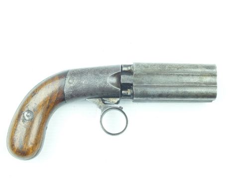 A 50-bore Cooper's Patent four-barrel percussion pepperbox revolver, 3inch barrels, border and scroll engraved rounded action