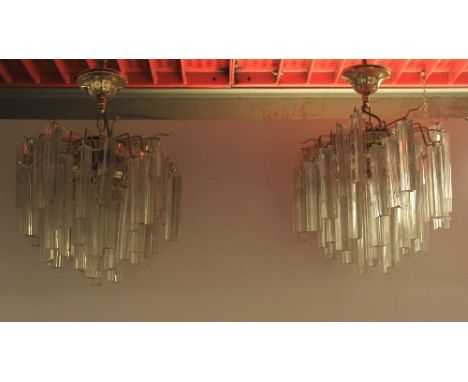 Two 1970s glass chandelier light fittings. Drop 40 cm.
