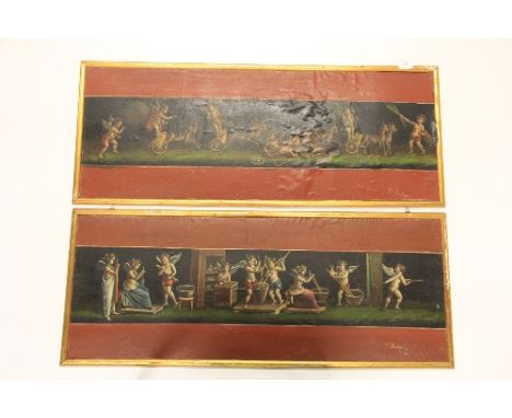 A set of 4 19thC Italian oil on canvas (mounted on board) freize panels of cherubs playing signed F.Berlingieri (39cm x 97cm)