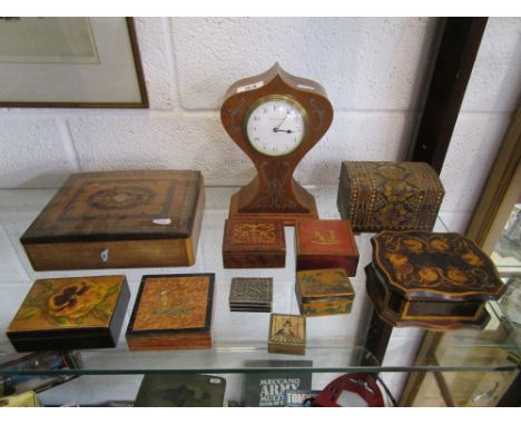 Elkington Art Nouveau mantle clock & various wooden boxes