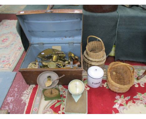 Metal traveling trunk & contents