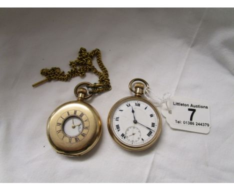 2 gold plated fob watches, 1 with Albert chain