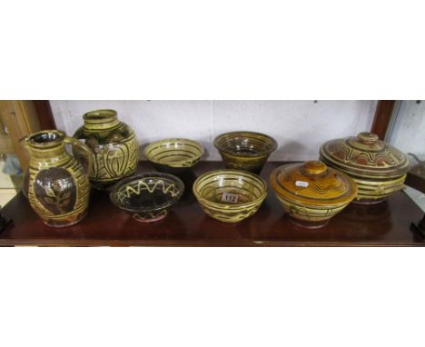 Shelf of Matt Grimmitt studio pottery (now Winchcombe)