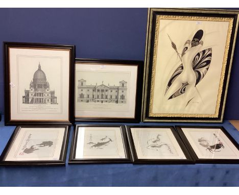 A collection of framed prints to include architectural examples, and Japanese style prints, see photos 