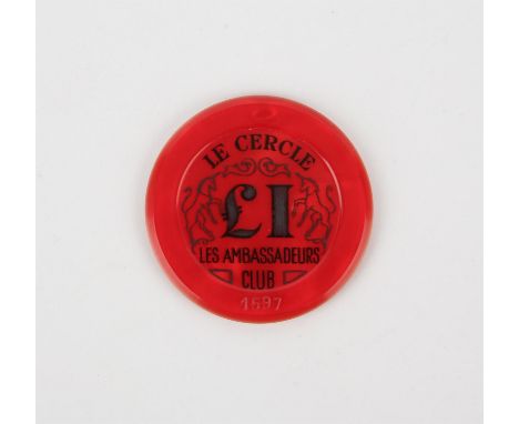 James Bond: Dr. No (1962) - Le Cercle £1 casino jeton / chip. Le Cercle plaques and jetons were used as film props in the sce