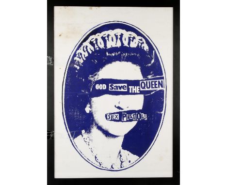 Sex Pistols God Save The Queen poster signed by Jamie Reid top left, 'A small step to leaving the 20th century, Jamie Reid', 