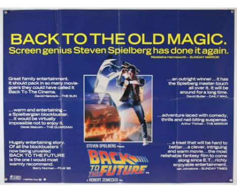 Back to the Future (1985) British Quad film poster, review style, Sci-Fi/Comedy starring Michael J. Fox and Christopher Lloyd