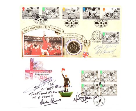 Two Football Signed First Day Covers - One European Football Championship, Signed by Geoff Hurst, Martin Peters and Jimmy Gre