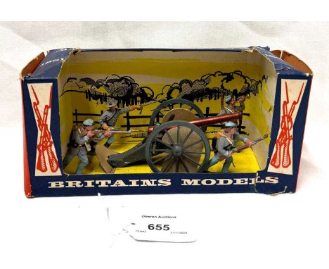 Britains - Herald - American Civil War Series. - Set 4434 [1961-66 version], Confederate Forces with Gun, comprising: Infantr