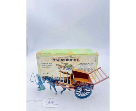 Britains - Set 4F - Tumbrel Cart [Early Post War version], comprising: Brown Cart with Black Spoked Wheels, Brown Hay Racks, 