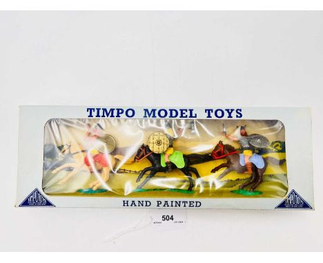 Timpo - Series 26 - Vikings [1975] , comprising: 3 x Mounted Vikings on Foot - Chieftain with Axe, Hornist &amp; Mail Shirt W