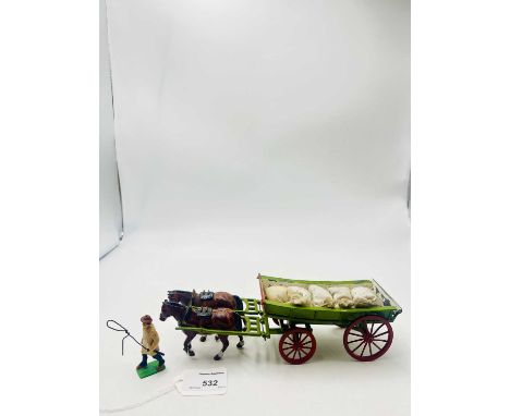 Britains - Set 5F - Farm Wagon, [Pre War Version, Early 1930's Issue], comprising: Green 4 Wheeled Wagon with Red Spoked Whee