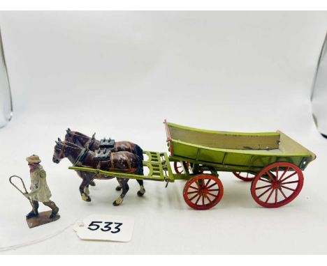 Britains - Set 5F - Farm Wagon, [Pre War Version, Early 1930's Issue], comprising: Green 4 Wheeled Wagon with Red Spoked Whee