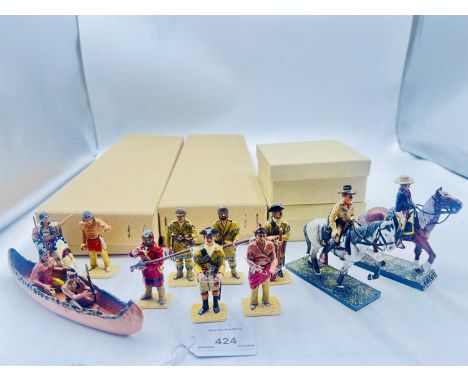 Minimen Figurines by Figarti Designer Jack Updyke, The Old West Range, 2004, comprising: Set - 4 x Indians with Canoe, Set - 