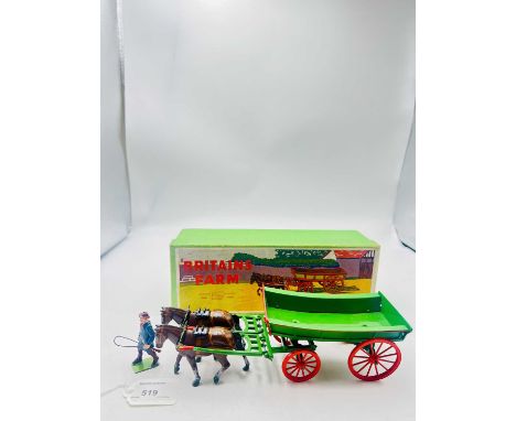 Britains - Set 5F - Farm Wagon, [Post War Version - Mid 1950`s Issue], comprising: Green 4 x Wheeled Wagon with Red Spoked Wh