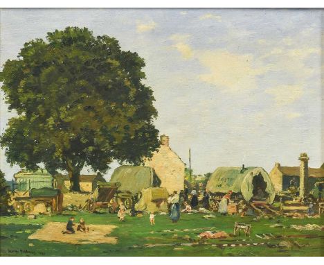 George Graham RSW, RI, ROI (resigned RBA) (1881-1949) Gypsy encampment Signed and dated 1921, oil on canvas, 34cm by 44.5cmPr